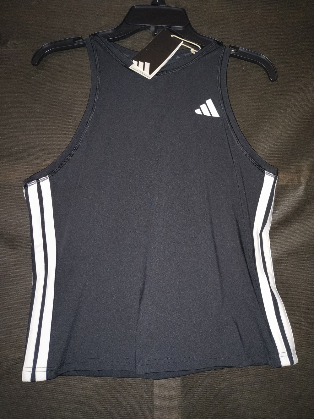 Adidas Black Athletic Tank with White Stripes